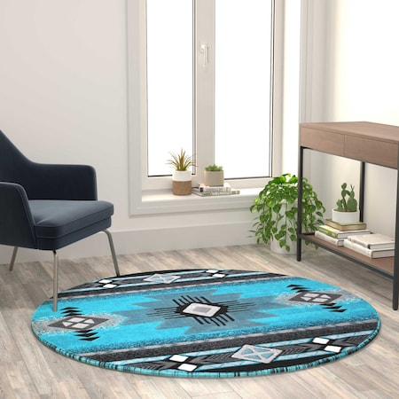 Flash Furniture 5x5 Turquoise Rustic Southwest Style Area Rug ACD-RGC318-55-TQ-GG